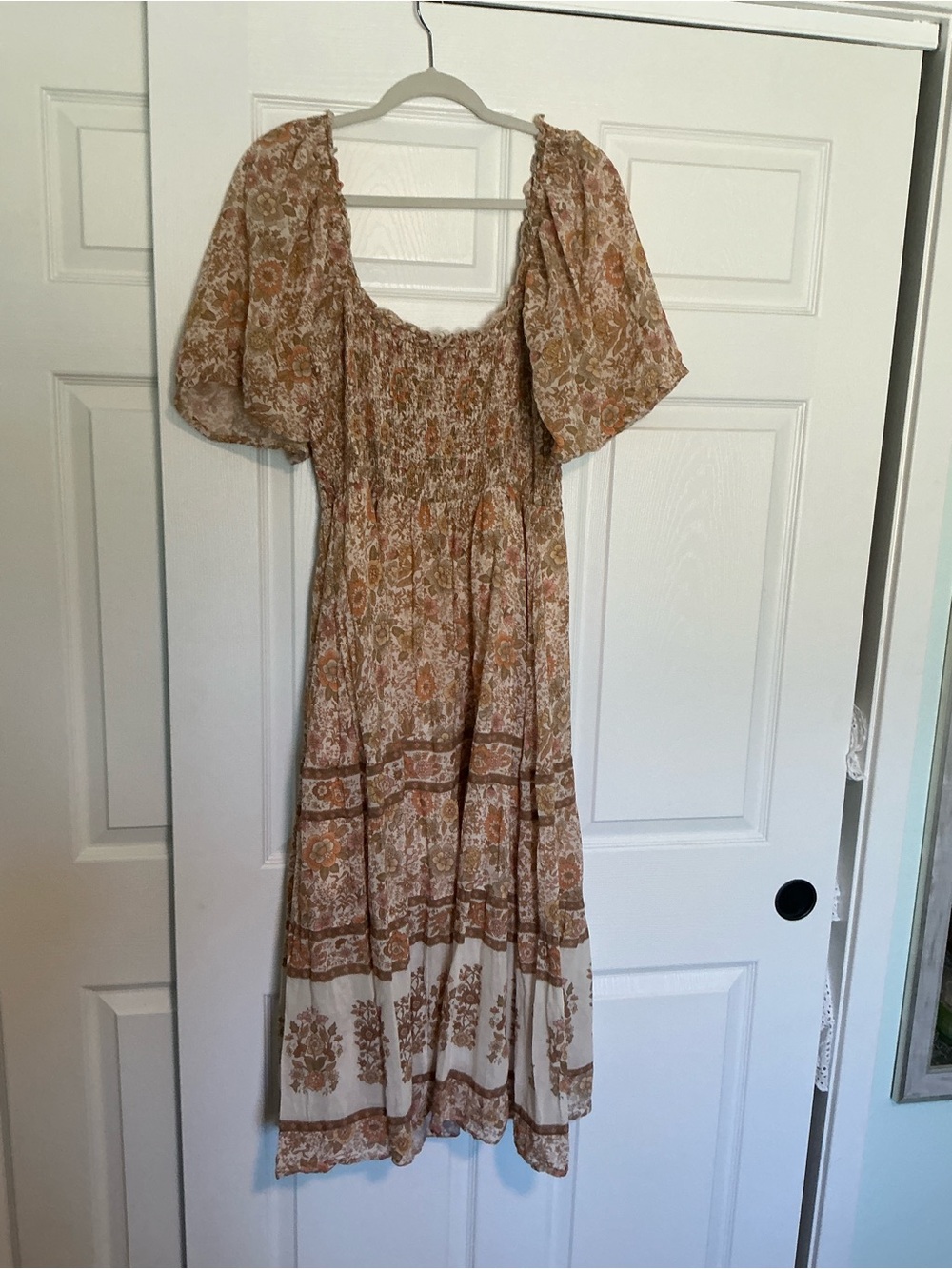 Spell Floral Smocked Midi Dress in Beige and Rust - Picture 5 of 6